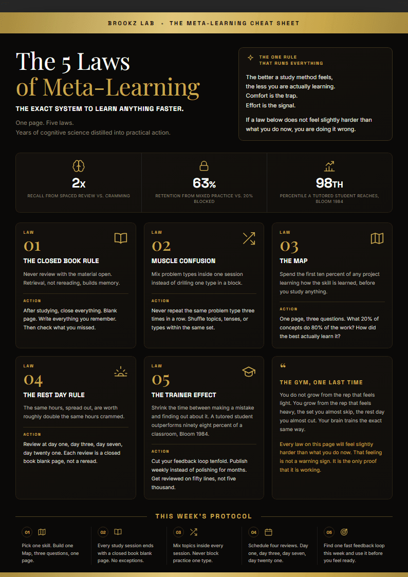 The Meta-Learning Cheat Sheet, a single page listing all five laws